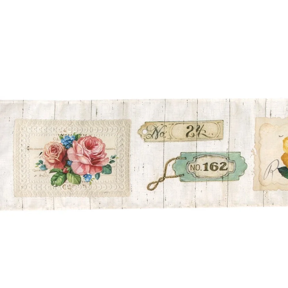 Manual Woodworkers Garden Flower Market Table Runner Cotton Floral Topper White